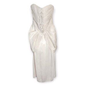 Vintage Off White Strapless Pleated Bodice with Peplum Pearl & Bow Accents